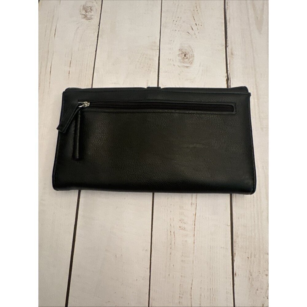Tahari Black Womens Faux Leather Trifold Wallet Identity Protect Lining 8x5” EUC - Picture 3 of 6